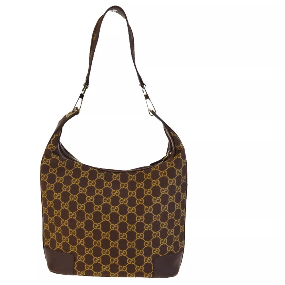 Gucci GG Pattern Small Hobo Canvas Leather Shoulder Bag